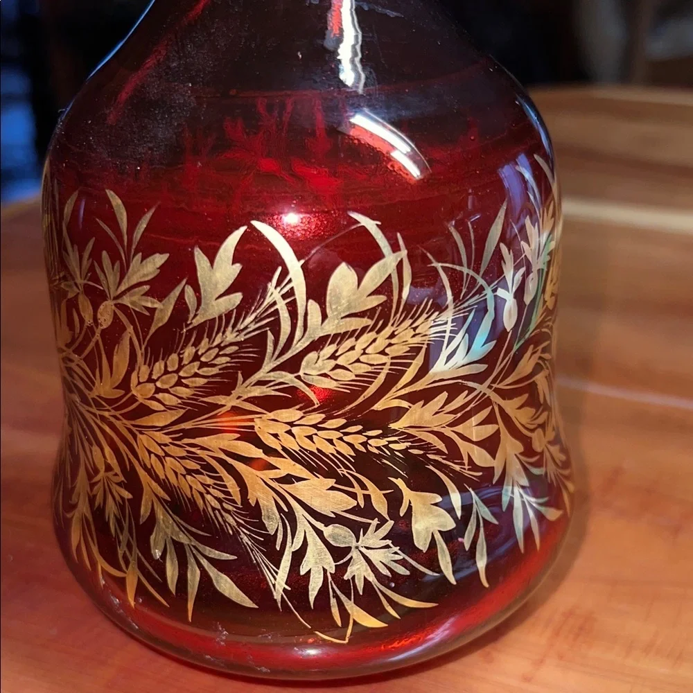 Antique Art Nouveau Bohemian Cranberry and Gold Decanter 1890-1910